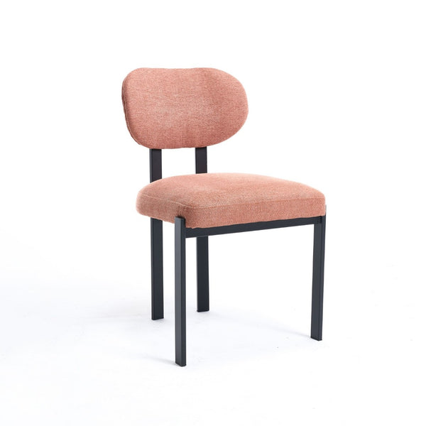 HomeRoots Set of Two Contemporary Salmon & Black Chenille Dining Chairs with Ergonomic Open Back Design 694690
