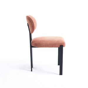 HomeRoots Set of Two Contemporary Salmon & Black Chenille Dining Chairs with Ergonomic Open Back Design 694690