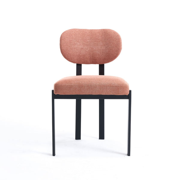 HomeRoots Set of Two Contemporary Salmon & Black Chenille Dining Chairs with Ergonomic Open Back Design 694690