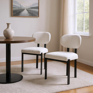 HomeRoots Set of Two Modern Chenille and Metal Dining Chairs - Stylish Black & White Accent Seating Design 694691