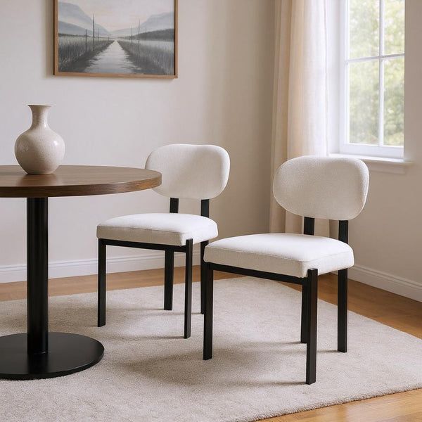 HomeRoots Set of Two Modern Chenille and Metal Dining Chairs - Stylish Black & White Accent Seating Design 694691