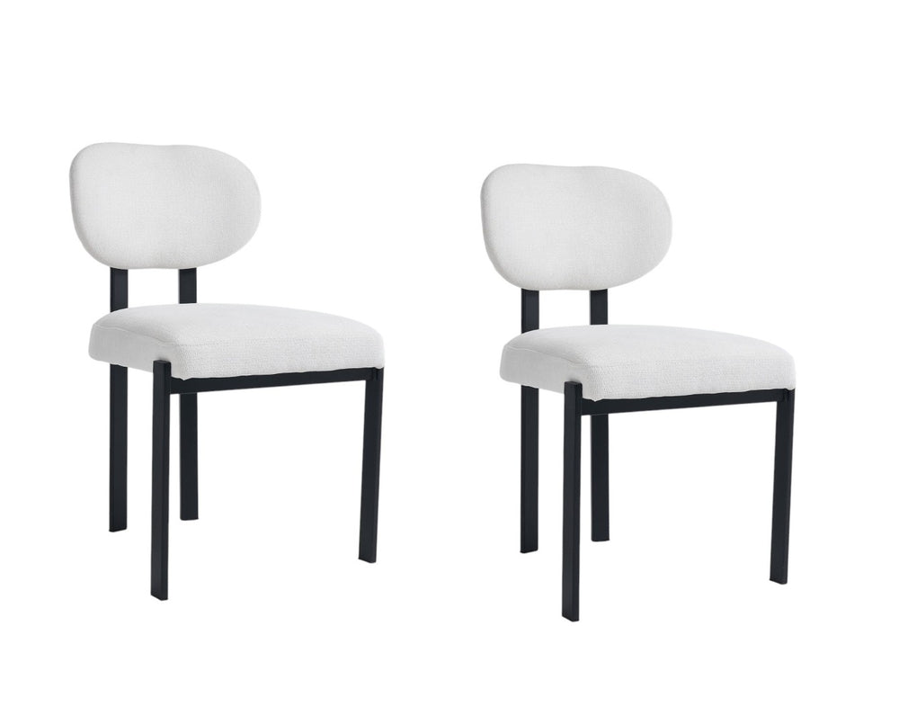 HomeRoots Set of Two Modern Chenille and Metal Dining Chairs - Stylish Black & White Accent Seating Design 694691