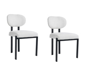 HomeRoots Set of Two Modern Chenille and Metal Dining Chairs - Stylish Black & White Accent Seating Design 694691