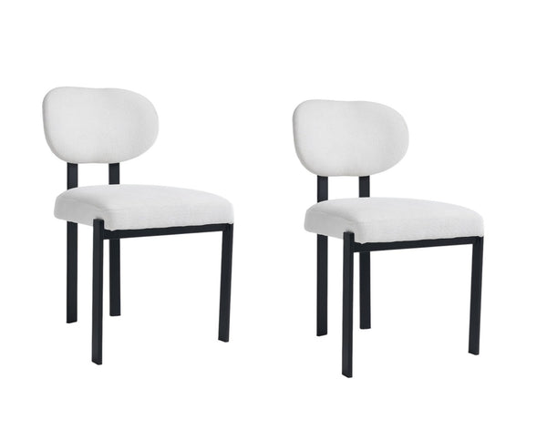 HomeRoots Set of Two Modern Chenille and Metal Dining Chairs - Stylish Black & White Accent Seating Design 694691