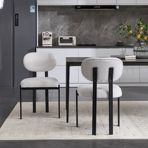 HomeRoots Set of Two Modern Chenille and Metal Dining Chairs - Stylish Black & White Accent Seating Design 694691