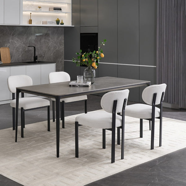 HomeRoots Set of Two Modern Chenille and Metal Dining Chairs - Stylish Black & White Accent Seating Design 694691