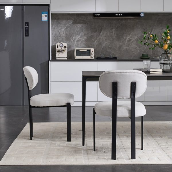 HomeRoots Set of Two Modern Chenille and Metal Dining Chairs - Stylish Black & White Accent Seating Design 694691