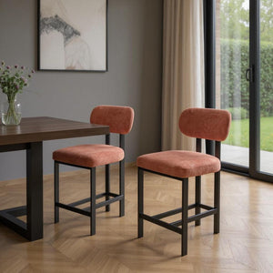 HomeRoots Set of Two Modern 26" Orange Upholstered Bar Chairs with Sleek Black Metal Frame for Comfort 694698