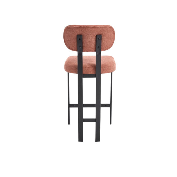 HomeRoots Set of Two Modern 26" Orange Upholstered Bar Chairs with Sleek Black Metal Frame for Comfort 694698