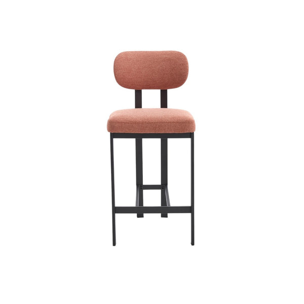 HomeRoots Set of Two Modern 26" Orange Upholstered Bar Chairs with Sleek Black Metal Frame for Comfort 694698