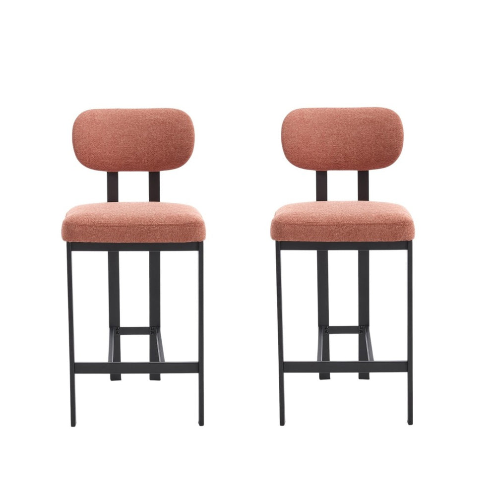 HomeRoots Set of Two Modern 26" Orange Upholstered Bar Chairs with Sleek Black Metal Frame for Comfort 694698