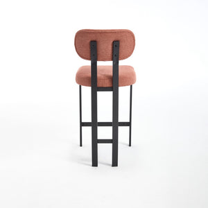HomeRoots Set of Two Modern 26" Orange Upholstered Bar Chairs with Sleek Black Metal Frame for Comfort 694698