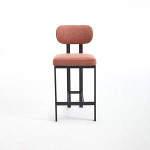 HomeRoots Set of Two Modern 26" Orange Upholstered Bar Chairs with Sleek Black Metal Frame for Comfort 694698