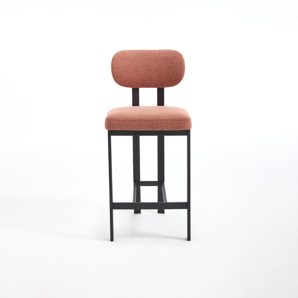HomeRoots Set of Two Modern 26" Orange Upholstered Bar Chairs with Sleek Black Metal Frame for Comfort 694698