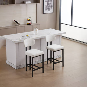 HomeRoots Set of Two Sleek 26" White Fabric & Black Metal Counter Height Bar Chairs for Modern Spaces 694699