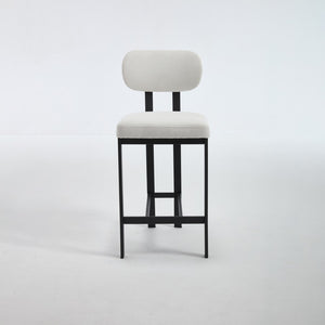 HomeRoots Set of Two Sleek 26" White Fabric & Black Metal Counter Height Bar Chairs for Modern Spaces 694699