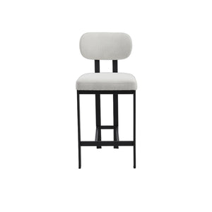 HomeRoots Set of Two Sleek 26" White Fabric & Black Metal Counter Height Bar Chairs for Modern Spaces 694699
