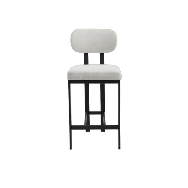 HomeRoots Set of Two Sleek 26" White Fabric & Black Metal Counter Height Bar Chairs for Modern Spaces 694699