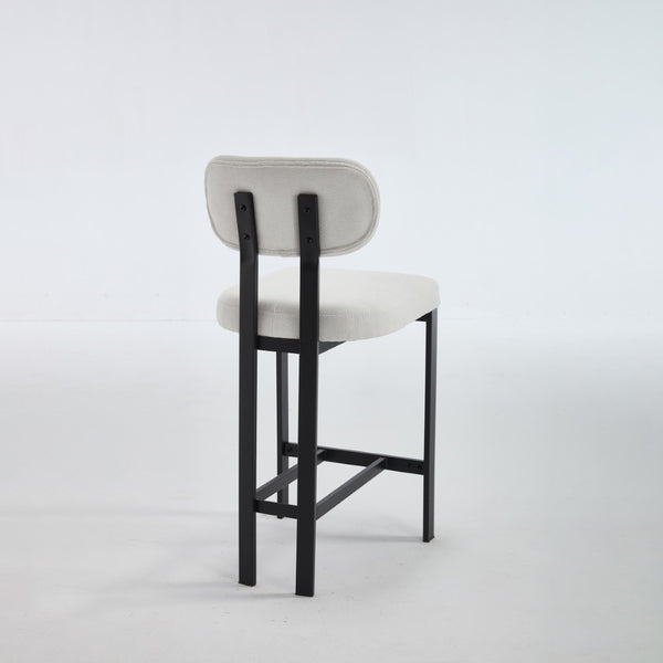 HomeRoots Set of Two Sleek 26" White Fabric & Black Metal Counter Height Bar Chairs for Modern Spaces 694699