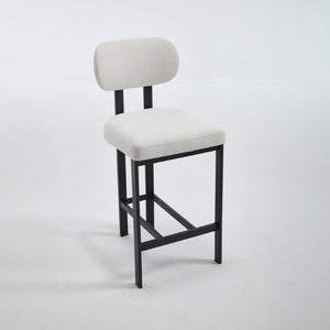 HomeRoots Set of Two Sleek 26" White Fabric & Black Metal Counter Height Bar Chairs for Modern Spaces 694699