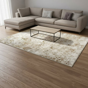 HomeRoots 8' Brown and Ivory Abstract Washable Area Rug - Modern Durable Design for High-Traffic Homes 8' X 10' 694700