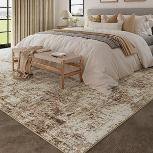 HomeRoots 8' Brown and Ivory Abstract Washable Area Rug - Modern Durable Design for High-Traffic Homes 8' X 10' 694700