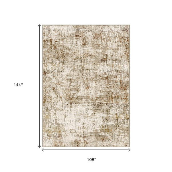 HomeRoots 9' Brown and Ivory Abstract Washable Area Rug - Durable, Stain-Resistant, Perfect for Busy Homes! 9' X 12' 694701