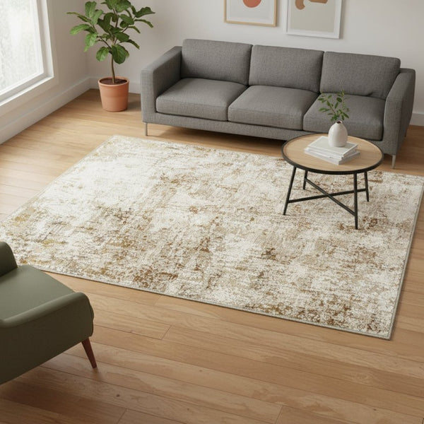HomeRoots 9' Brown and Ivory Abstract Washable Area Rug - Durable, Stain-Resistant, Perfect for Busy Homes! 9' X 12' 694701