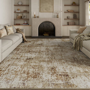 HomeRoots 9' Brown and Ivory Abstract Washable Area Rug - Durable, Stain-Resistant, Perfect for Busy Homes! 9' X 12' 694701
