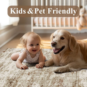 HomeRoots 9' Brown and Ivory Abstract Washable Area Rug - Durable, Stain-Resistant, Perfect for Busy Homes! 9' X 12' 694701