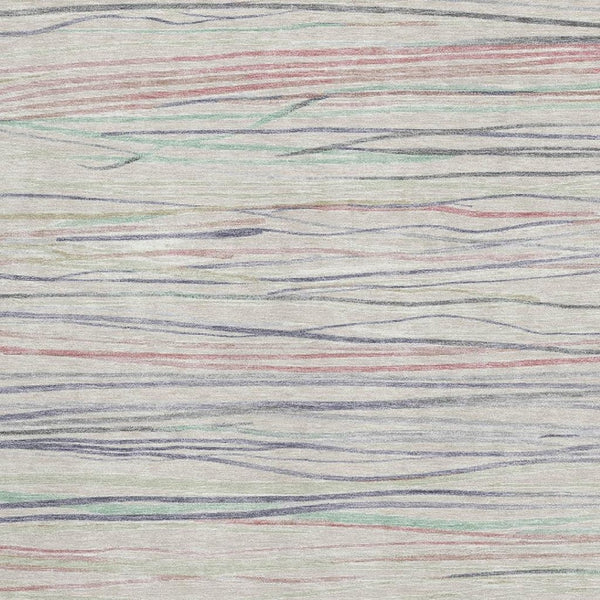HomeRoots 5' X 8' Washable Striped Area Rug in Beige, Pink & Purple - Durable, UV-Protected & Non-Slip Design! 694703
