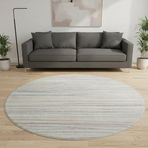 HomeRoots 8' Round Washable Beige, Pink & Purple Striped Rug with UV Protection - Perfect for Kids & Pets! 694704