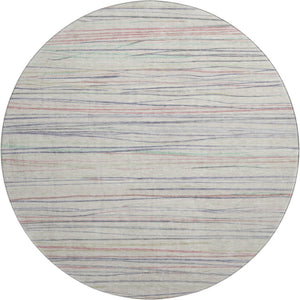 HomeRoots 8' Round Washable Beige, Pink & Purple Striped Rug with UV Protection - Perfect for Kids & Pets! 694704
