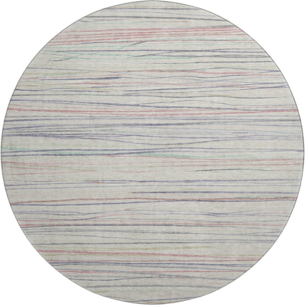 HomeRoots 8' Round Washable Beige, Pink & Purple Striped Rug with UV Protection - Perfect for Kids & Pets! 694704