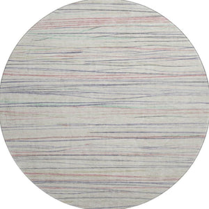 HomeRoots 8' Round Washable Beige, Pink & Purple Striped Rug with UV Protection - Perfect for Kids & Pets! 694704