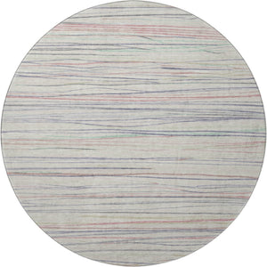 HomeRoots 8' Round Washable Beige, Pink & Purple Striped Rug with UV Protection - Perfect for Kids & Pets! 694704