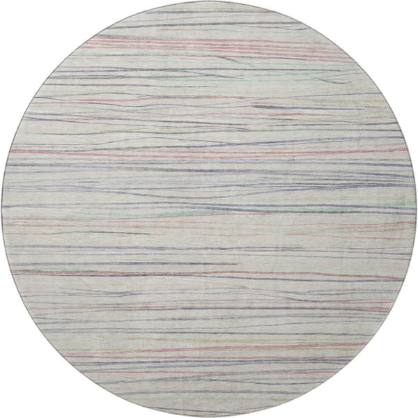 HomeRoots 8' Round Washable Beige, Pink & Purple Striped Rug with UV Protection - Perfect for Kids & Pets! 694704