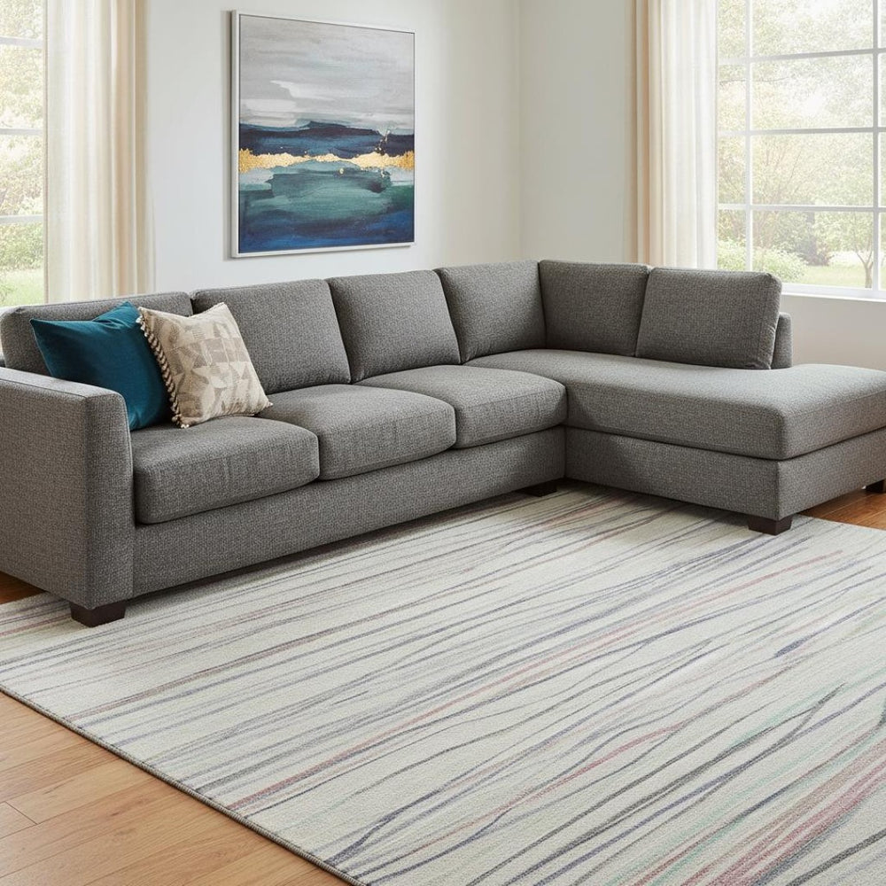 HomeRoots 8' Striped Area Rug in Beige, Pink & Purple – Washable, UV-Protected, Soft & Durable for Any Space 694705