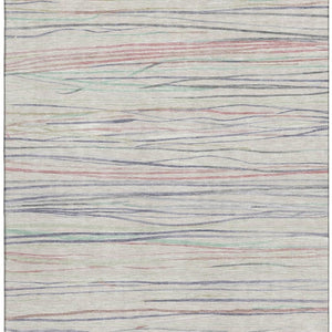HomeRoots 8' Striped Area Rug in Beige, Pink & Purple – Washable, UV-Protected, Soft & Durable for Any Space 694705