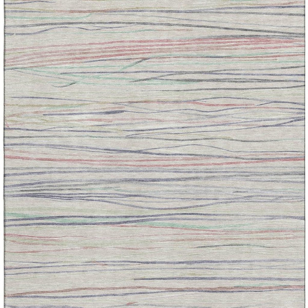 HomeRoots 8' Striped Area Rug in Beige, Pink & Purple – Washable, UV-Protected, Soft & Durable for Any Space 694705