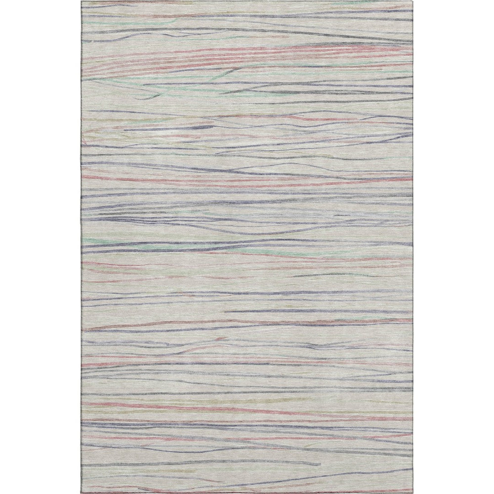 HomeRoots 9' X 12' Washable Beige Pink Purple Striped Area Rug with UV Protection for High-Traffic Spaces 694706