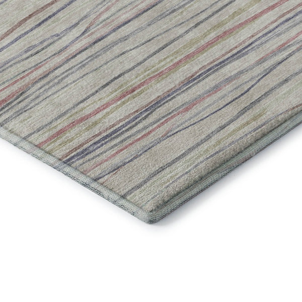 HomeRoots 9' X 12' Washable Beige Pink Purple Striped Area Rug with UV Protection for High-Traffic Spaces 694706