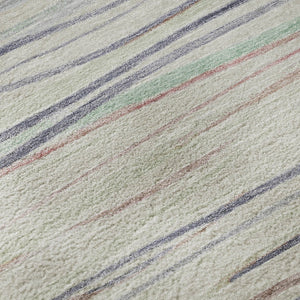 HomeRoots 9' X 12' Washable Beige Pink Purple Striped Area Rug with UV Protection for High-Traffic Spaces 694706
