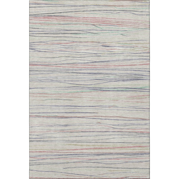 HomeRoots 9' X 12' Washable Beige Pink Purple Striped Area Rug with UV Protection for High-Traffic Spaces 694706