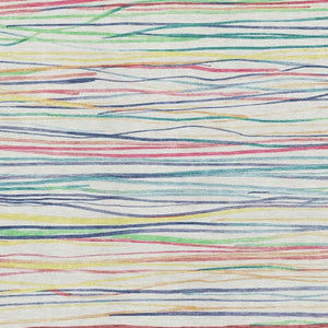 HomeRoots 5' X 8' Striped Washable Area Rug - Bold Ivory, Red, Yellow & Green with UV Protection & Non-Slip Backing 694709