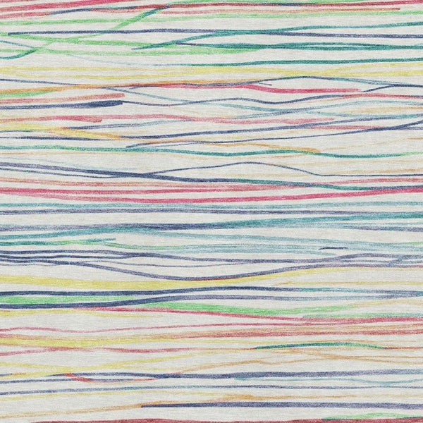 HomeRoots 5' X 8' Striped Washable Area Rug - Bold Ivory, Red, Yellow & Green with UV Protection & Non-Slip Backing 694709