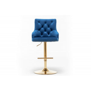English Elm Adjustable Velvet Swivel Barstools with Gold Base Nail Head Glam Set of 2 B011P496279