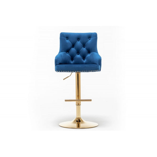English Elm Adjustable Velvet Swivel Barstools with Gold Base Nail Head Glam Set of 2 B011P496279