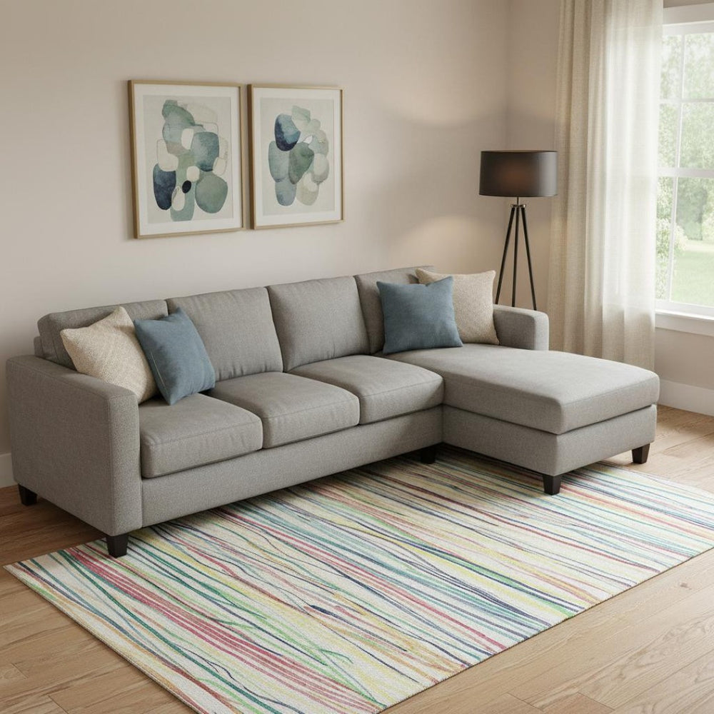 HomeRoots 9' X 12' Vibrant Striped Area Rug with UV Protection - Easy-Care, Stain Resistant, Non-Slip Design 694712
