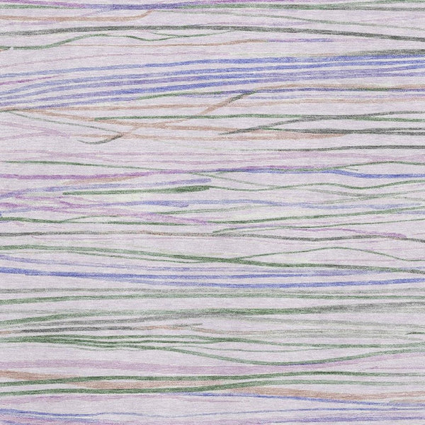 HomeRoots 5' X 8' Washable Lavender, Ivory & Green Striped Area Rug with UV Protection for Family Spaces 694715